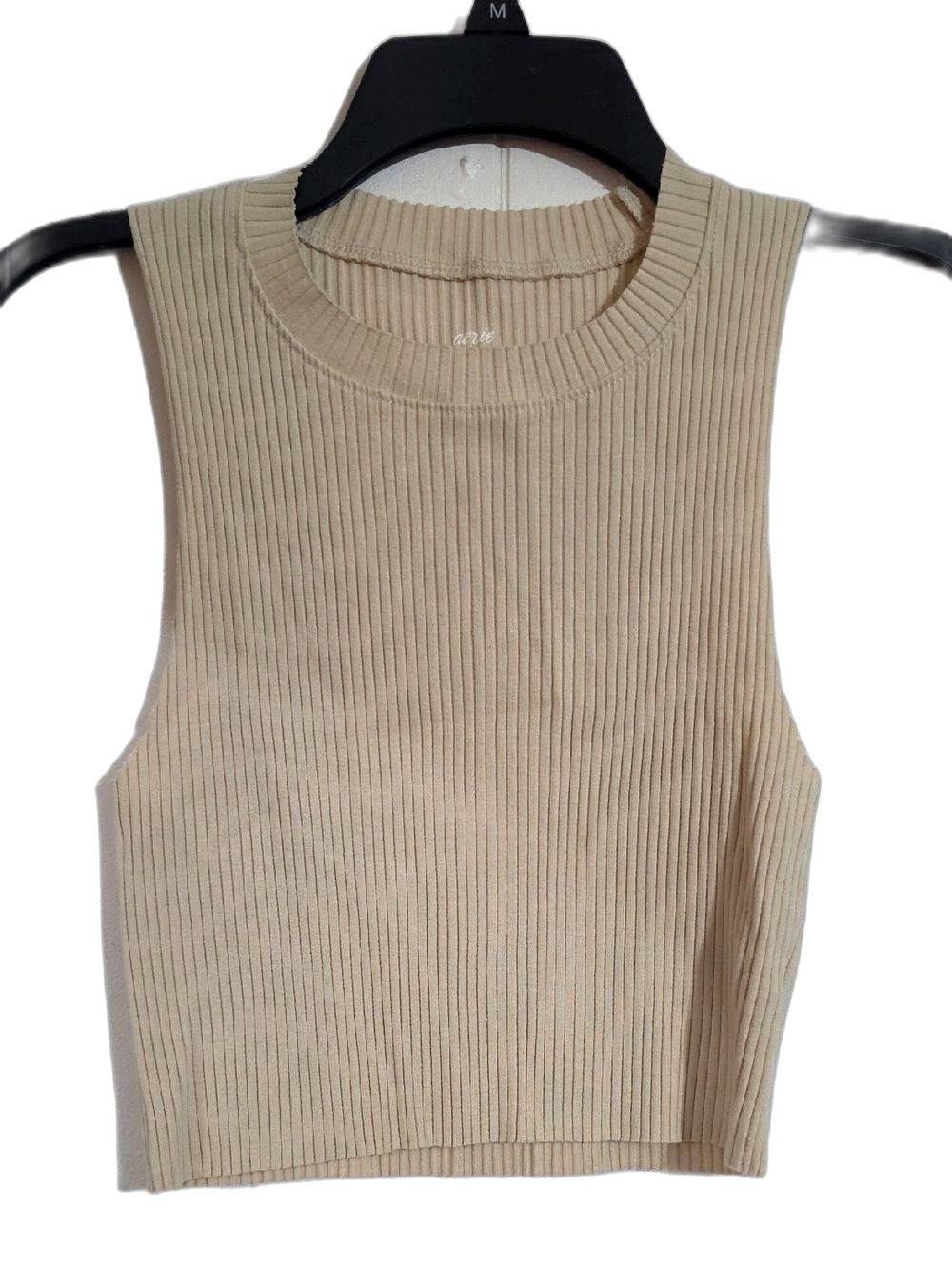 aerie Ribbed Crop Tank Top - Light Beige